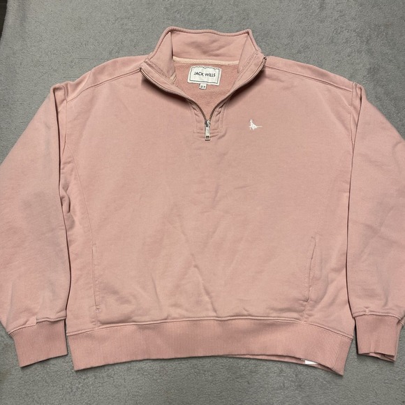Jack Wills Tops - Jack Wills Pullover Sweatshirt Womens 6 Pink 1/4 Zip Logo Preppy Casual